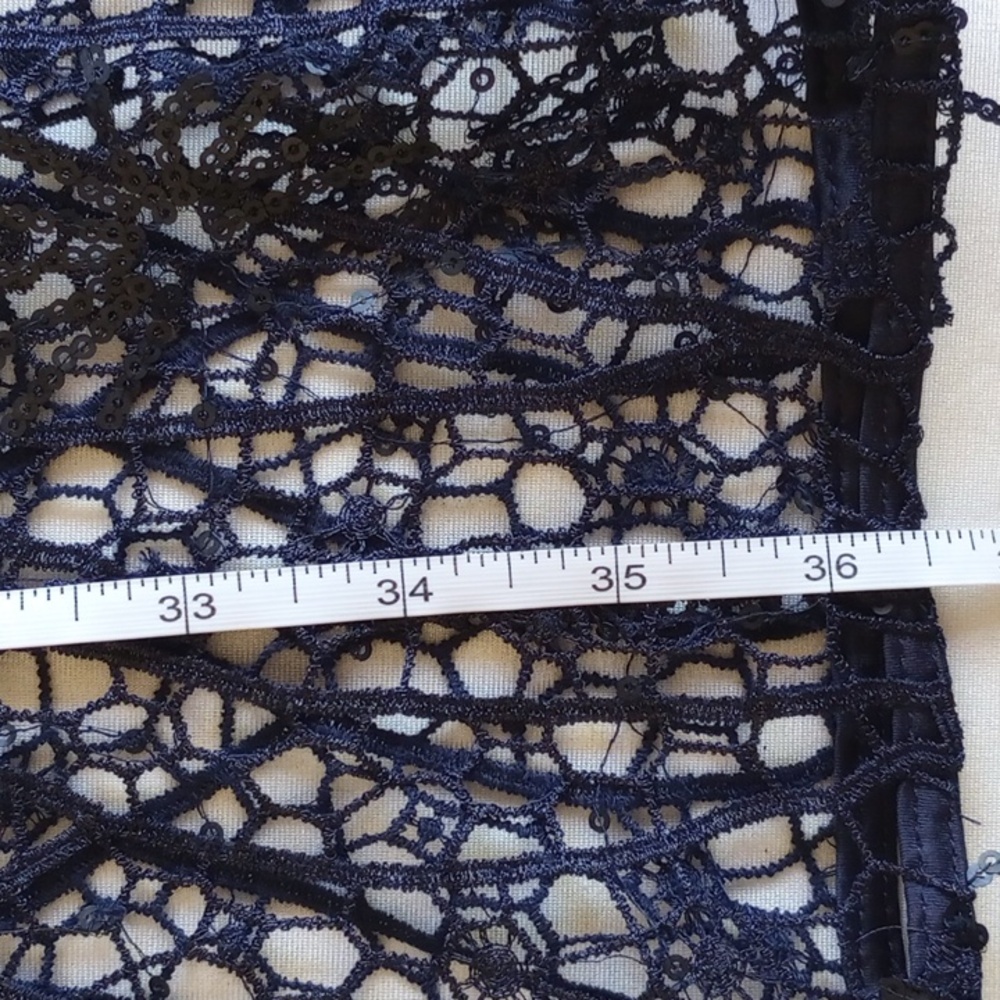 Kay Unger Sequined Lace Cap Sleeve Flounce Dress With Satin Slip 4 Navy - Picture 12 of 12